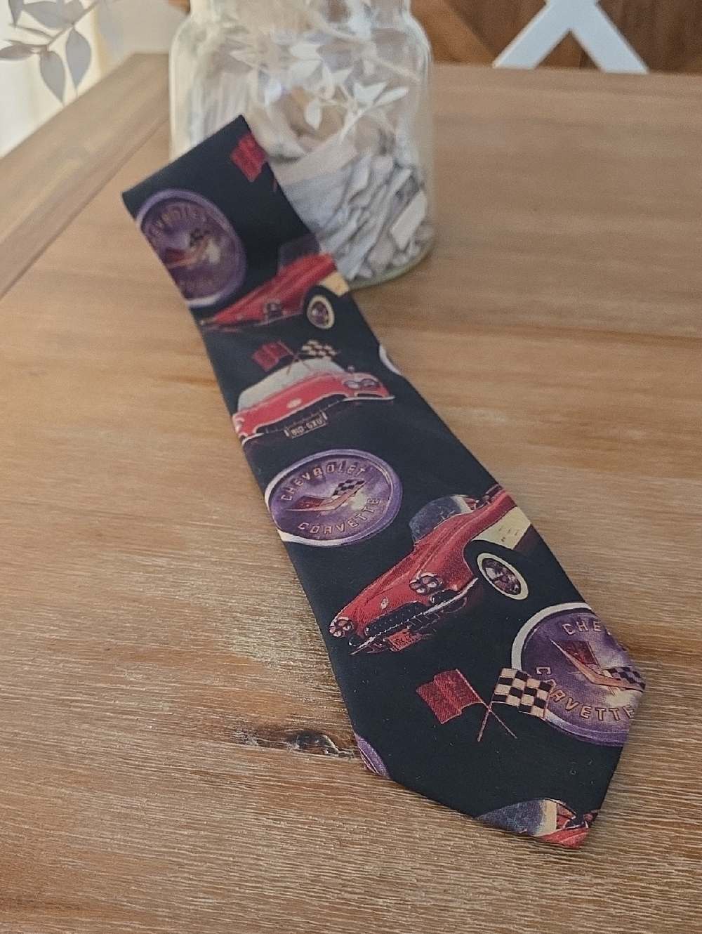 Vintage Corvette 100% Silk Necktie Made In Italy in Black and Red